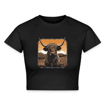Schottisches Hochlandrind - Cropped Frauen Organic T-Shirt - Schwarz - Vorne - AI Model Female 172 light (172cm)
