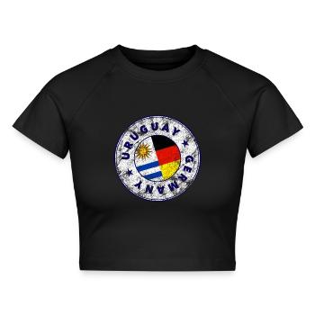 URUGUAY GERMANY Stamp - Cropped Frauen Organic T-Shirt - Schwarz - Vorne - AI Model Female 172 light (172cm)