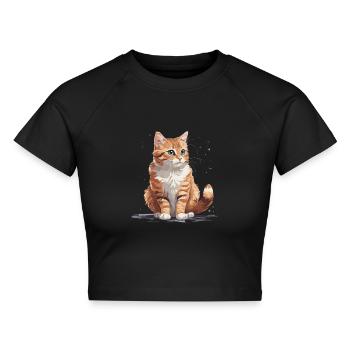 süße rote mieze - Cropped Frauen Organic T-Shirt - Schwarz - Vorne - AI Model Female 172 light (172cm)