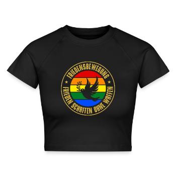 Friedensbewegung - Cropped Frauen Organic T-Shirt - Schwarz - Vorne - AI Model Female 172 light (172cm)