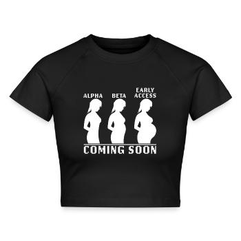 Alpha, Beta, Early Access, kommt demnächst - Cropped Frauen Organic T-Shirt - Schwarz - Vorne - AI Model Female 172 light (172cm)