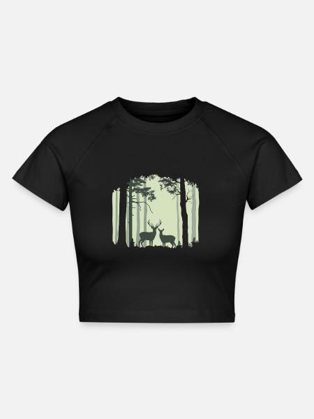 Hirschwald 1 - Cropped Frauen Organic T-Shirt - Schwarz