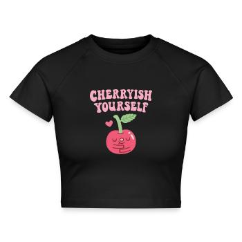 Süße Kirsche Kirsche Sich selbst Liebe Wortspiel - Cropped Frauen Organic T-Shirt - Schwarz - Vorne - AI Model Female 172 light (172cm)