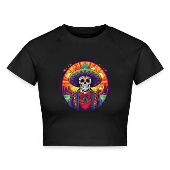 5 de Mayo Party Drinko de Mayo Zuckerschädel Sombr - Cropped Frauen Organic T-Shirt - Schwarz - Vorne - AI Model Female 172 light (172cm)