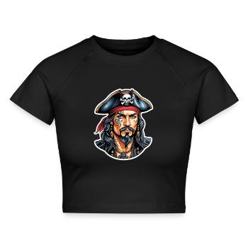 Pirat Neo Traditional Stil - Cropped Frauen Organic T-Shirt - Schwarz - Vorne - AI Model Female 172 light (172cm)