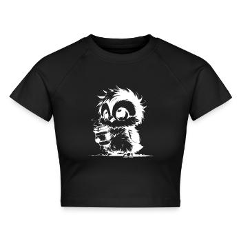 Kleine verwuschelte müder Eule mit Kaffee - Cropped Frauen Organic T-Shirt - Schwarz - Vorne - AI Model Female 172 light (172cm)