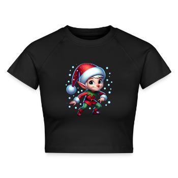 Elf Schneebälle Weihnachten - Cropped Frauen Organic T-Shirt - Schwarz - Vorne - AI Model Female 172 light (172cm)