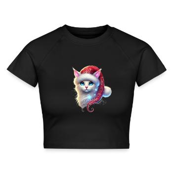 Christmas Cat - Cropped Frauen Organic T-Shirt - Schwarz - Vorne - AI Model Female 172 light (172cm)