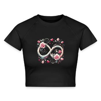 Liebe für immer! Infinity Rosen & Herzen Valentinstag - Cropped Frauen Organic T-Shirt - Schwarz - Vorne - AI Model Female 172 light (172cm)