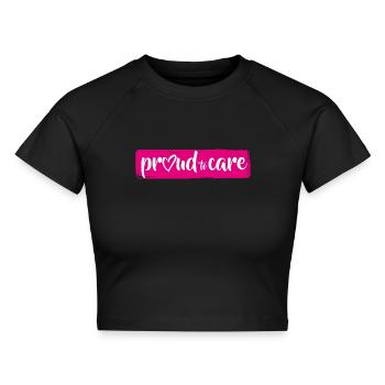 Für stolze Pflegeprofis: proud to care - Logo quer - Cropped Frauen Organic T-Shirt - Schwarz - Vorne - AI Model Female 172 light (172cm)