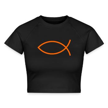 Orangener Jesusfisch Ichthys Jesus Fisch  - Cropped Frauen Organic T-Shirt - Schwarz - Vorne - AI Model Female 172 light (172cm)
