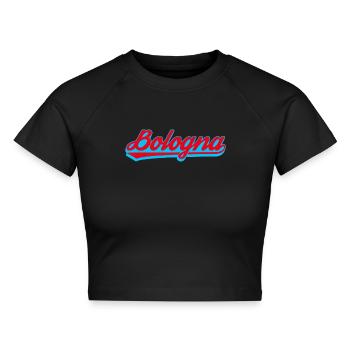 Bologna Neon Script Logo - Cropped Frauen Organic T-Shirt - Schwarz - Vorne - AI Model Female 172 light (172cm)