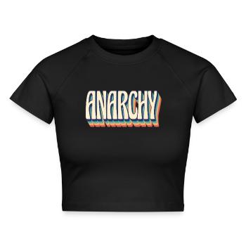Vintage 70er Jahre gestreiftes Retro Anarchy T-Shirt - Cropped Frauen Organic T-Shirt - Schwarz - Vorne - AI Model Female 172 light (172cm)