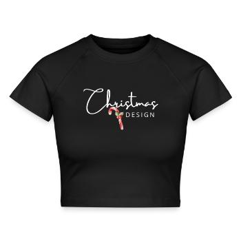 Klassisches Weihnachtsmotiv weiss | Zuckerstange - Cropped Frauen Organic T-Shirt - Schwarz - Vorne - AI Model Female 172 light (172cm)