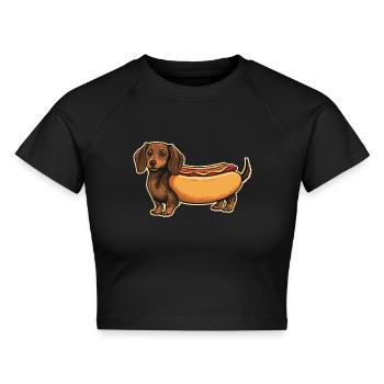 Süßer Dackel Hot-Dog-Brötchen-Aufkleber - Cropped Frauen Organic T-Shirt - Schwarz - Vorne - AI Model Female 172 light (172cm)