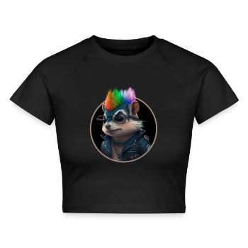 Punk Eichhörnchen mit Regenbogen Irokese Frisur - Cropped Frauen Organic T-Shirt - Schwarz - Vorne - AI Model Female 172 light (172cm)