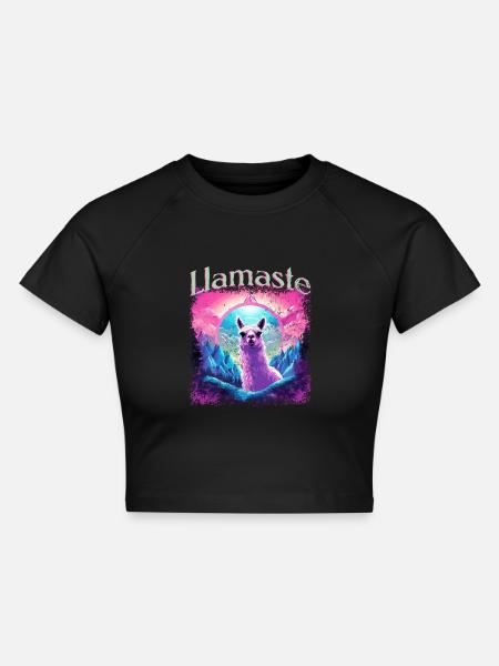 Lama Namaste - Cropped Frauen Organic T-Shirt - Schwarz