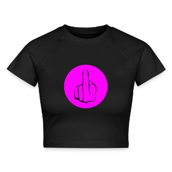 Fuck off, fuck you, Middlefinger, Mittelfinger - Cropped Frauen Organic T-Shirt - Schwarz - Vorne - AI Model Female 172 light (172cm)