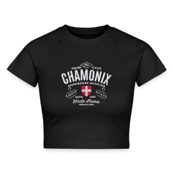 Chamonix Snowboard liefert Frankreich - Cropped Frauen Organic T-Shirt - Schwarz - Vorne - AI Model Female 172 light (172cm)