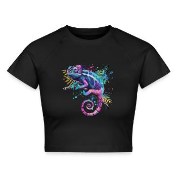 Chameleonaire A Rich Lizard für - Cropped Frauen Organic T-Shirt - Schwarz - Vorne - AI Model Female 172 light (172cm)