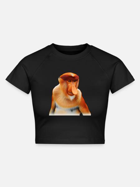Der exotische Nasenaffe - Cropped Frauen Organic T-Shirt - Schwarz
