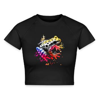 Bunter Frosch mit Farbspritzern - Cropped Frauen Organic T-Shirt - Schwarz - Vorne - AI Model Female 172 light (172cm)