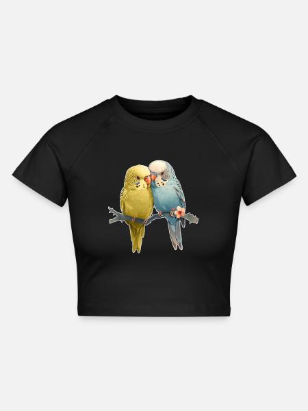 Wellensittiche - Cropped Frauen Organic T-Shirt - Schwarz