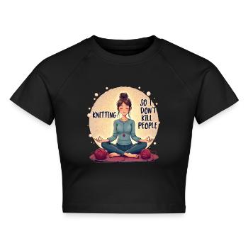 Stricken & Meditieren Stricken Ist Meine Therapie - Cropped Frauen Organic T-Shirt - Schwarz - Vorne - AI Model Female 172 light (172cm)