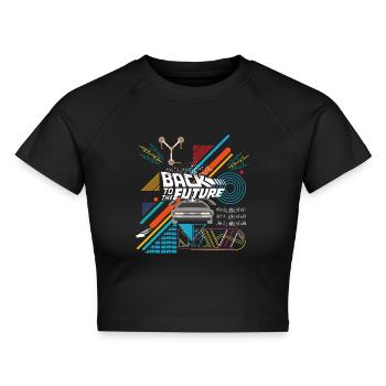 Zurück In Die Zukunft Logo Zeitmaschine Delorean - Cropped Frauen Organic T-Shirt - Schwarz - Vorne - AI Model Female 172 light (172cm)