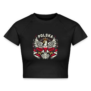 Polen Polska polnisch Wappen Adler Flagge Geschenk - Cropped Frauen Organic T-Shirt - Schwarz - Vorne - AI Model Female 172 light (172cm)