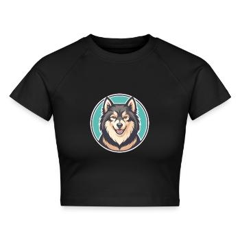Finnische Lapphund Hunderasse Cartoon Kawaii Clipart - Cropped Frauen Organic T-Shirt - Schwarz - Vorne - AI Model Female 172 light (172cm)
