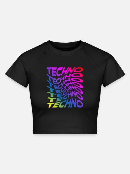 Trippy Techno Regenbogen - Cropped Frauen Organic T-Shirt - Schwarz