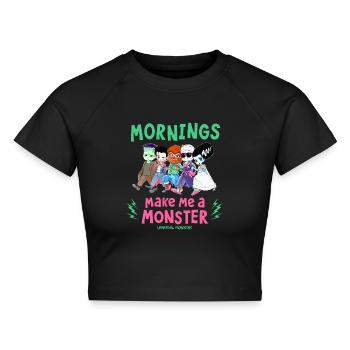 Universal Monsters Mornings Make Me A Monster - Cropped Frauen Organic T-Shirt - Schwarz - Vorne - AI Model Female 172 light (172cm)