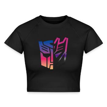 Transformers G1 Autobots Und Decepticons Logo - Cropped Frauen Organic T-Shirt - Schwarz - Vorne - AI Model Female 172 light (172cm)