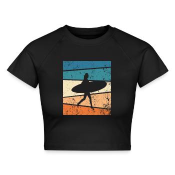 Surfen Surfer Retro Geschenk - Cropped Frauen Organic T-Shirt - Schwarz - Vorne - AI Model Female 172 light (172cm)