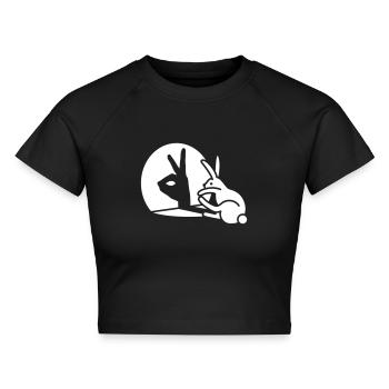 Lustige Kaninchen Hand Schatten Projektion Hase - Cropped Frauen Organic T-Shirt - Schwarz - Vorne - AI Model Female 172 light (172cm)