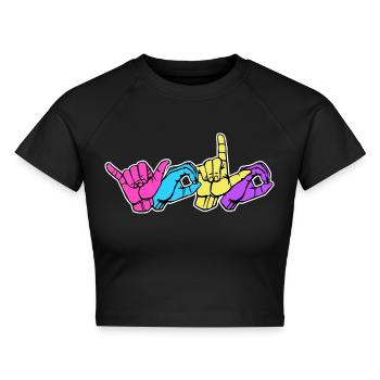 Yolo You only live once mit Gebärdensprache DGS - Cropped Frauen Organic T-Shirt - Schwarz - Vorne - AI Model Female 172 light (172cm)