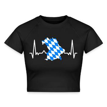 Bayern Flagge Herzschlag Bayerische Fahne Vintage - Cropped Frauen Organic T-Shirt - Schwarz - Vorne - AI Model Female 172 light (172cm)