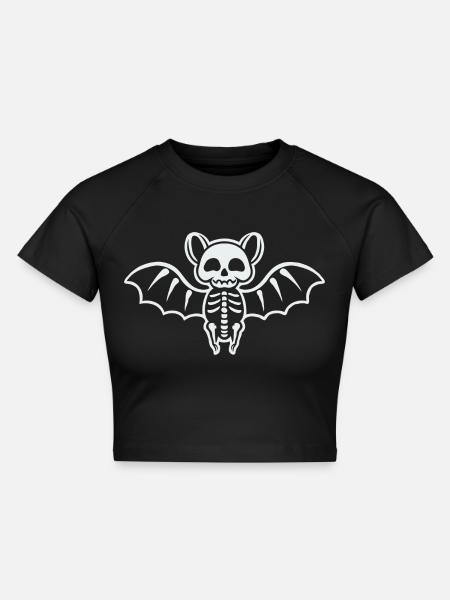Cute Bat Skeleton - Cropped Frauen Organic T-Shirt - Schwarz