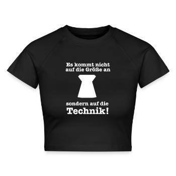 Auf die Technik kommt es an, nicht auf die Größe - Cropped Frauen Organic T-Shirt - Schwarz - Vorne - AI Model Female 172 light (172cm)