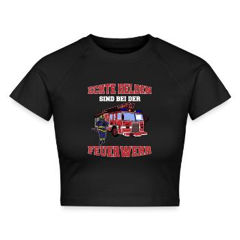 Feuerwehr Helden - 112 Blaulicht Einsatz T-Shirt - Cropped Frauen Organic T-Shirt - Schwarz - Vorne - AI Model Female 172 light (172cm)