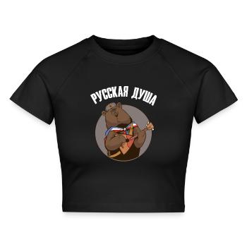 Russischer Bär mit Balalaika Russische Flagge - Cropped Frauen Organic T-Shirt - Schwarz - Vorne - AI Model Female 172 light (172cm)