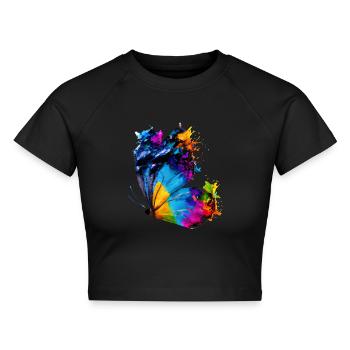 Schmetterling mit Farbklecksen - Cropped Frauen Organic T-Shirt - Schwarz - Vorne - AI Model Female 172 light (172cm)