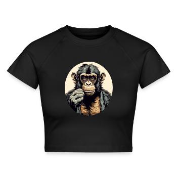 Haki der Schimpanse - Cropped Frauen Organic T-Shirt - Schwarz - Vorne - AI Model Female 172 light (172cm)