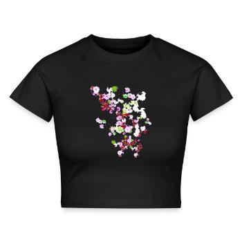 Wiese,blumen,blume, bunte blumen - Cropped Frauen Organic T-Shirt - Schwarz - Vorne - AI Model Female 172 light (172cm)