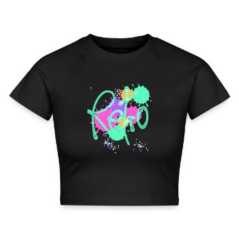 Retro,typo,neon,splash, bunt - Cropped Frauen Organic T-Shirt - Schwarz - Vorne - AI Model Female 172 light (172cm)