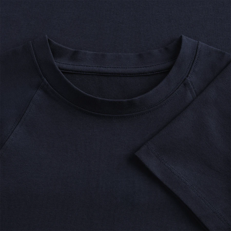 Zion badge on a cropped women's organic t-shirt, navy, neck label