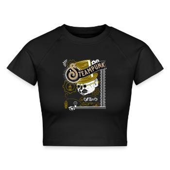 Viktorianisches Katzen Steampunk Design - Cropped Frauen Organic T-Shirt - Schwarz - Vorne - AI Model Female 172 light (172cm)