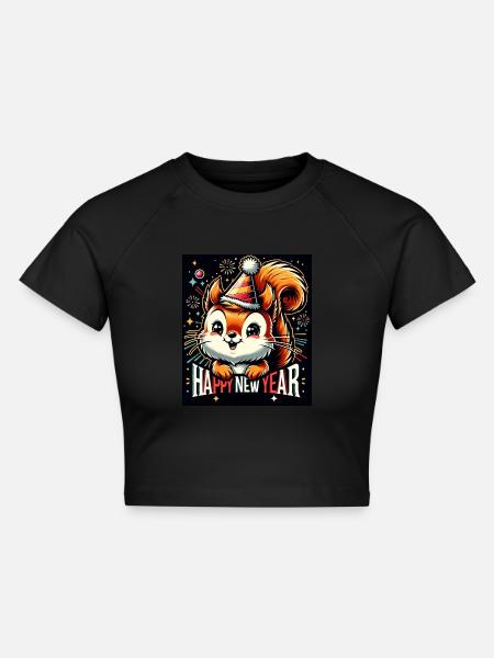 Neujahr Sylvester Eichhörnchen Jahreswechsel - Cropped Frauen Organic T-Shirt - Schwarz