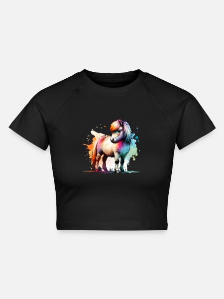 Isländer Geschenk Island Pferde - Cropped Frauen Organic T-Shirt - Schwarz